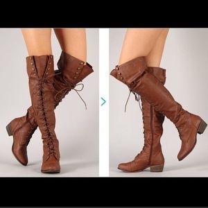 Brown lace up over the knee boots